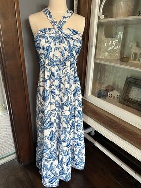 Grace Karin Blue & White Floral Twist-Halter Maxi Dress
